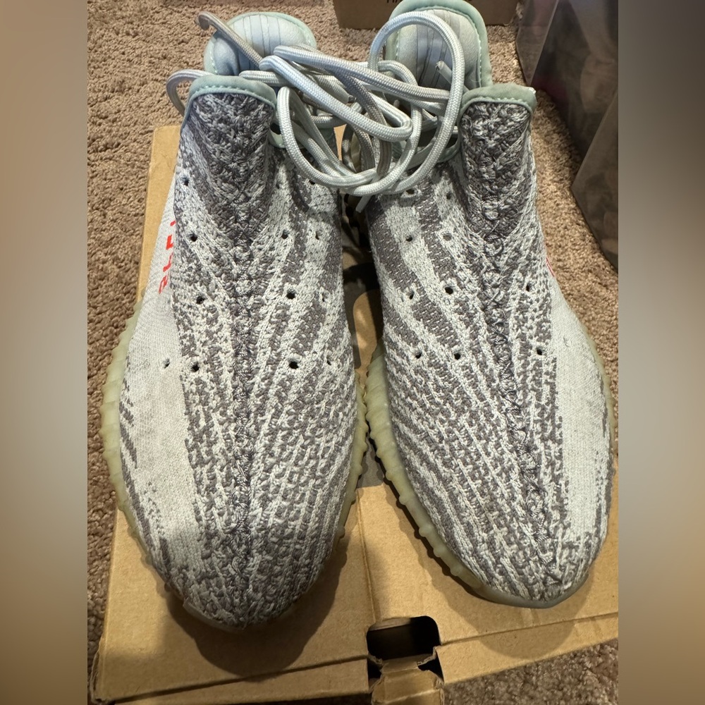 Yeezy Light Gray and Blue Sneakers